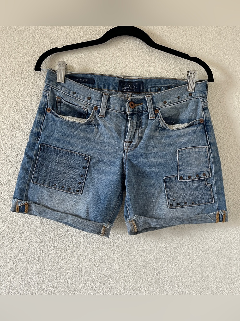 Lucky Brand Laguna Patch Studded Shorts Women’s 24 Blue